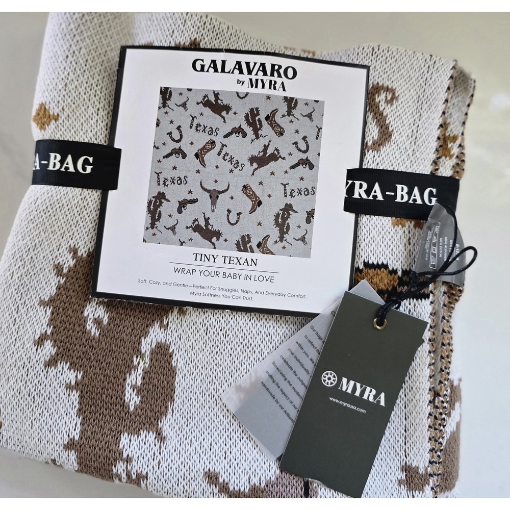 Myra Bag Galavero Tiny Texan Baby Blanket Wild West Pattern Cotton New With Tags